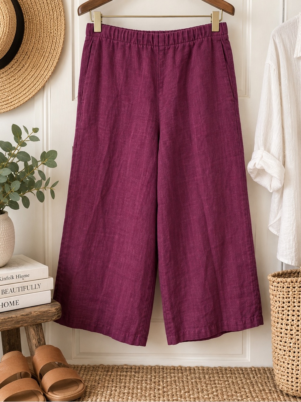bryn Walker Wide-Leg Cropped Pants in Plum